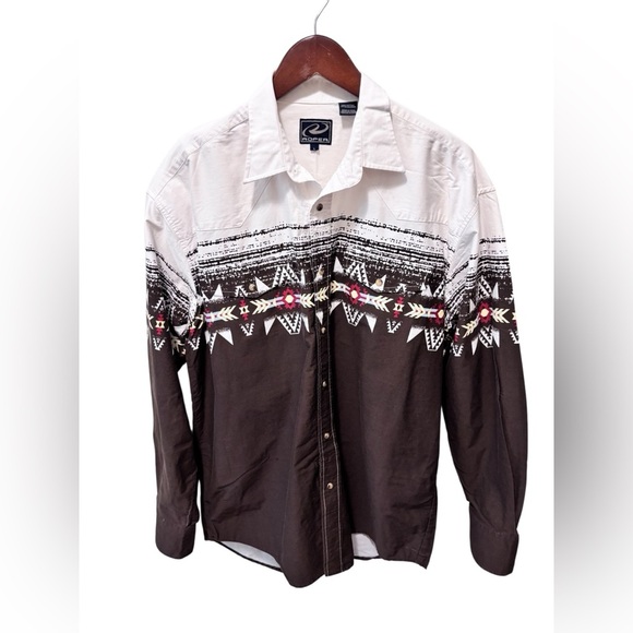 VTG Roper Western Aztec Southwest Casual Button Up LS Shirt XL Brown Cream Red - Picture 1 of 7